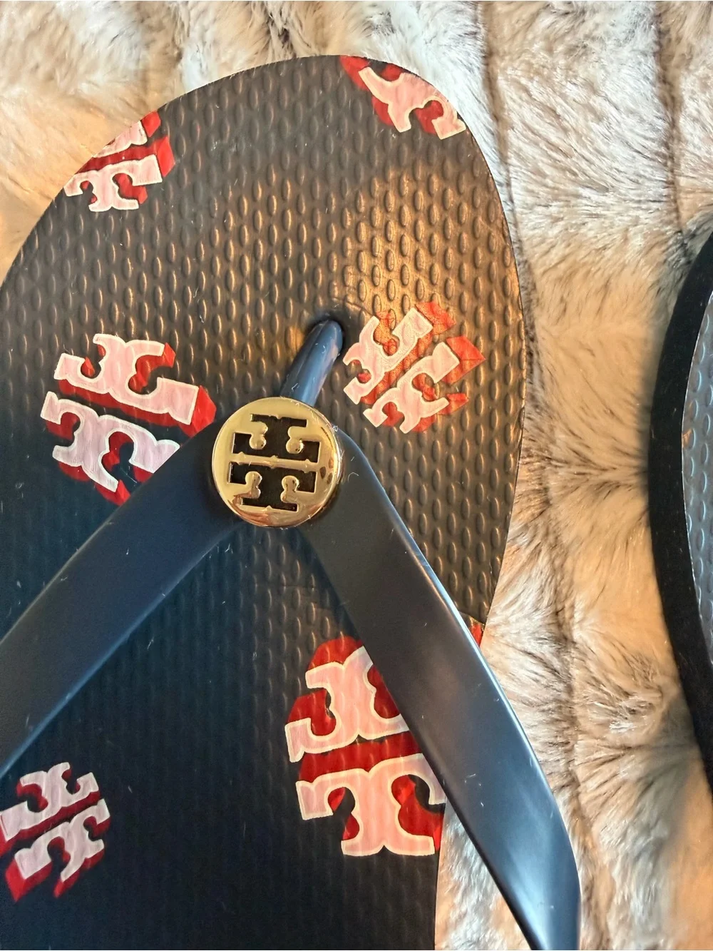 Tory Burch Women’s Navy Blue Logo Flip Flops - Picture 7 of 14